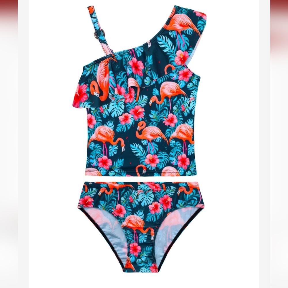 Tropical Flamingo Kids Bikini Set- Beach‎ Summer Cute 7-8